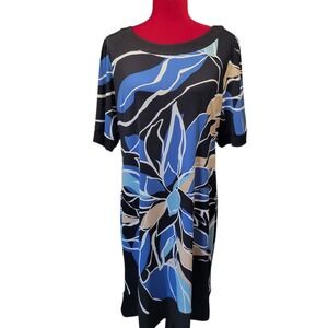 Liz Claiborne Blue Floral Short‎ Sleeve Shift Dress Sz 14 Silky Comfort
HG4 630